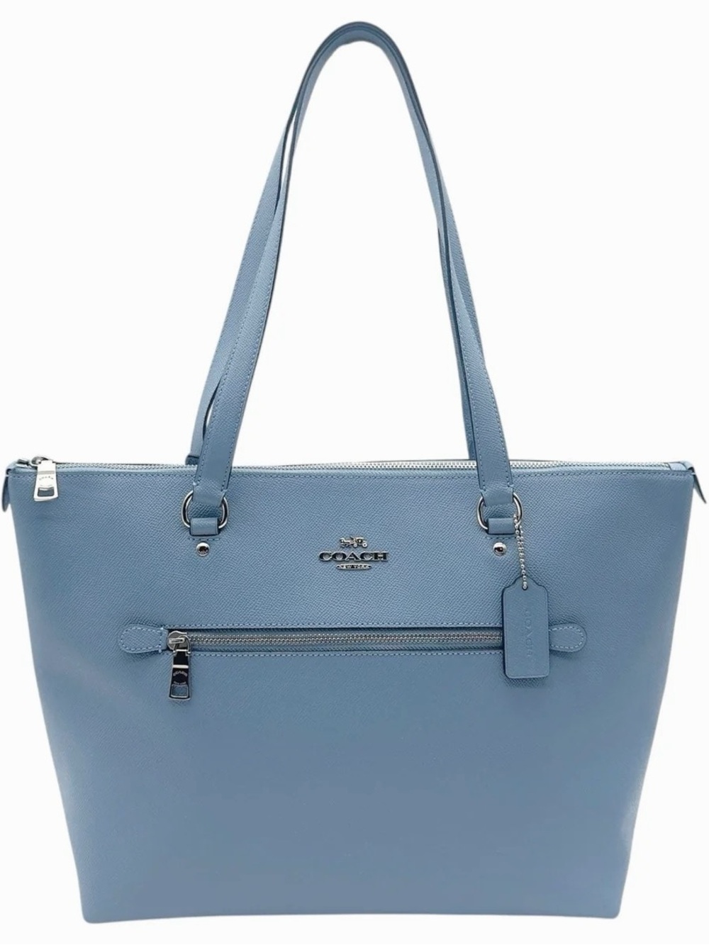 COACH Slate Blue Leather Gallery Tote with Front Zip Pocket - Picture 1 of 6